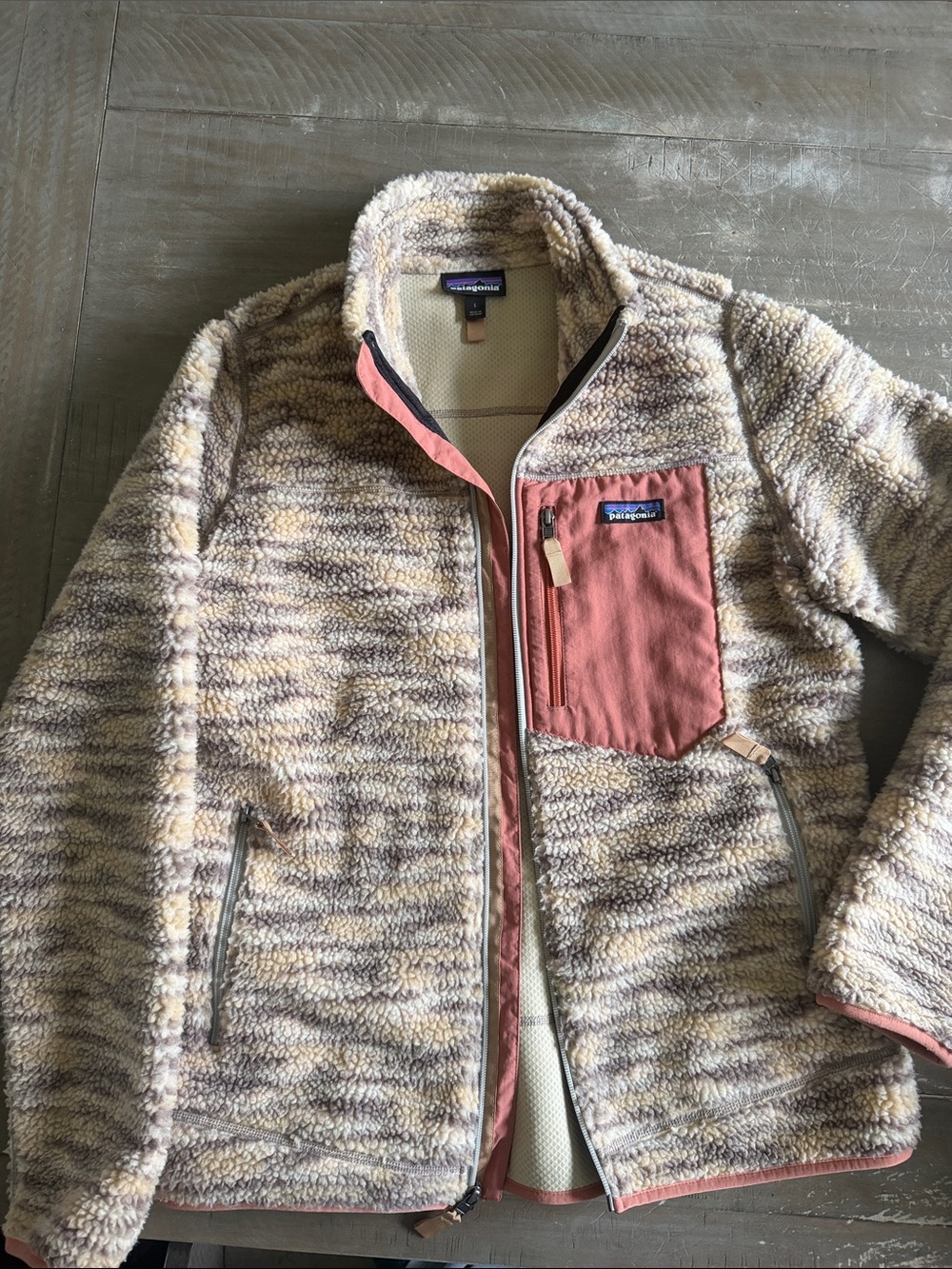 Patagonia Teddy Jacket in Cream and Dusty Rose